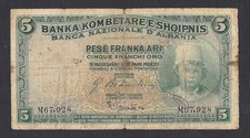 ITALIA - BANCONOTA 5 FRANCHI ORO 1930 PROTETTORATO ITALIANO IN ALBANIA