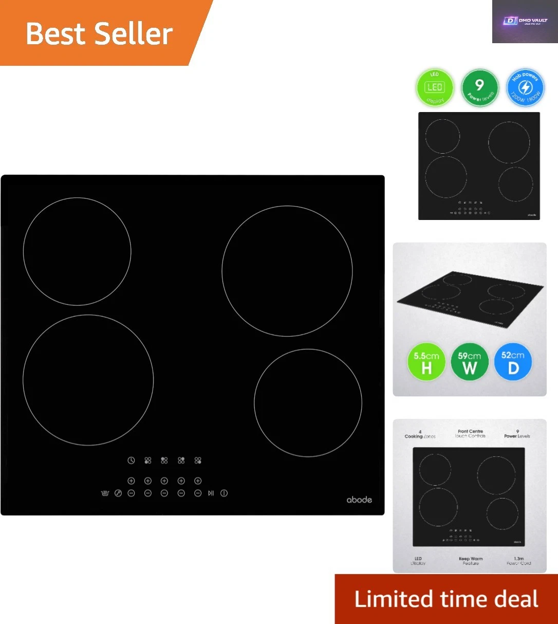 Effortless Cooking: 59cm Ceramic Electric Hob with Digital Timer & Safety Lock