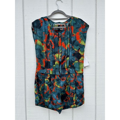NWT Rachel Roy Women's Tulum Romper Lagoon Combo Multicolor, Pleated Top, sz 2