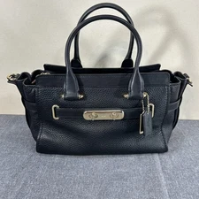 Coach New York Swagger 27 Black Pebbled Leather Satchel Bag Purse 87295 No Strap