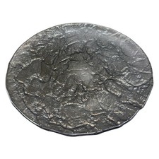 Vintage JSG Oceana Art Glass Metallic Black Texture Glass Dish Plate 11inch Wide