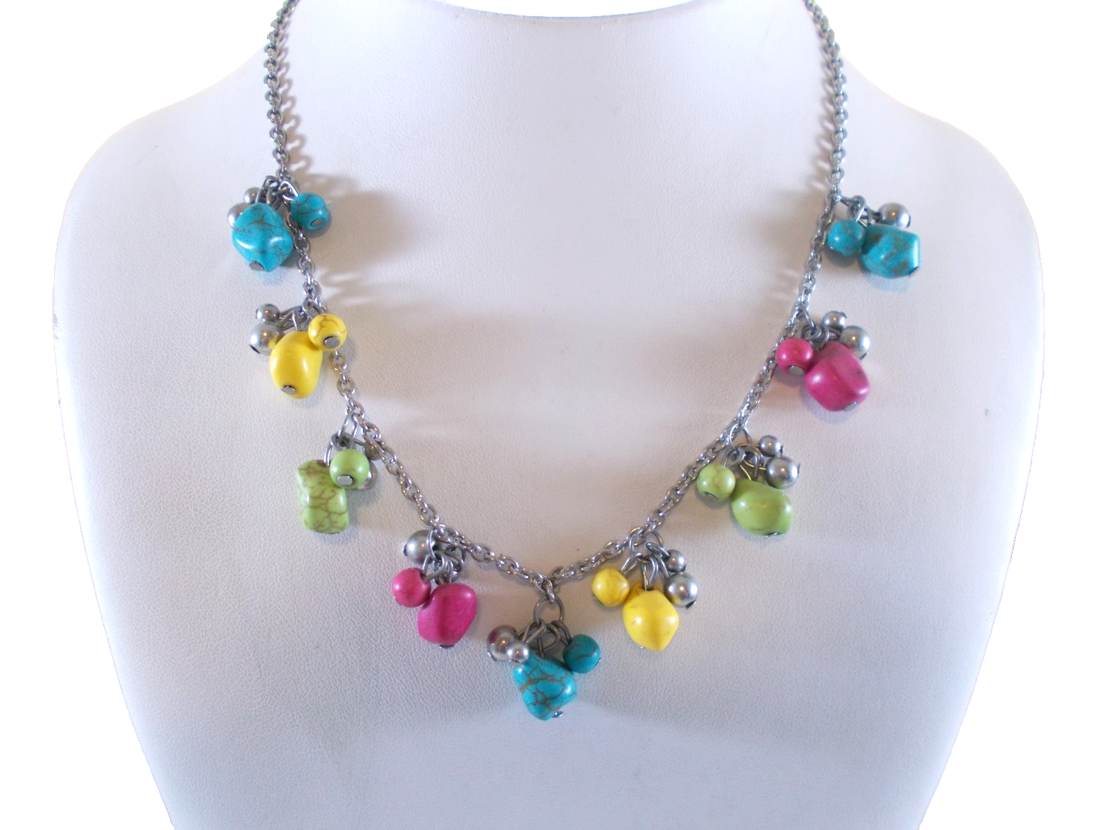 Paparazzi Multicolor Stone Silver Bead Dangles Fringe Necklace Free Ship