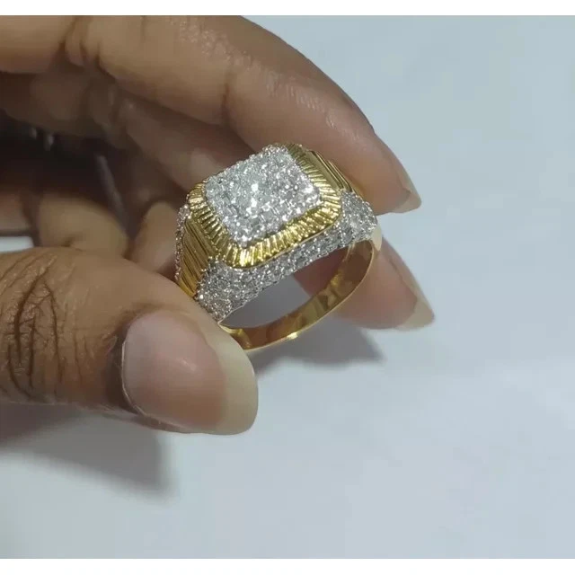 圆形实验室莫桑石男式婚礼劳力士戒指 14K 黄金银色 3.20 克拉 — 第 3/4 张图片