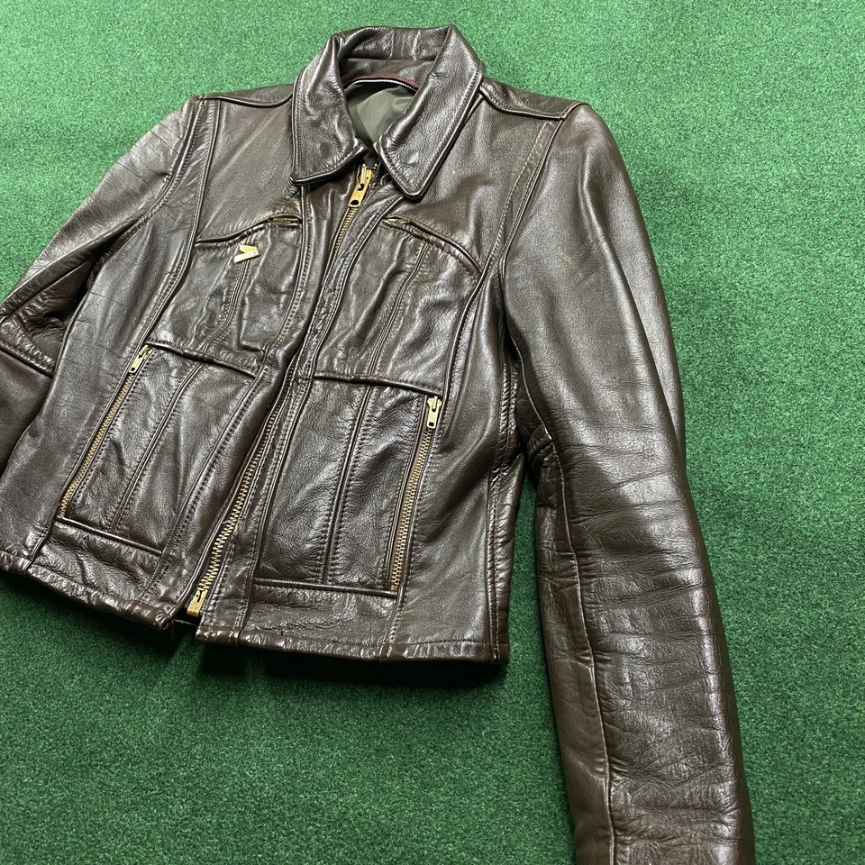 Chaqueta de Cuero Vintage Unisex Talla 14 Marrón 50S 60S Motociclista Motocicleta Abrigo Foto 2 de 4