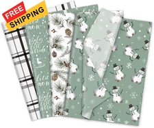 JarThenaAMCS 120 Sheets Christmas Tissue Paper Snowman White, Sage Green 