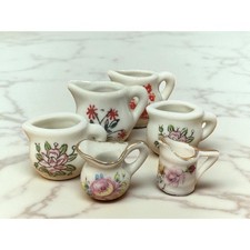 Lot of Vintage Toy China Mismatched Pitchers, Creamers Trinket Shelf, Shadow Box