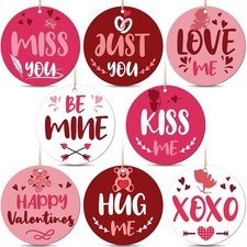 24 Pieces Valentine's Day Wood Hanging Ornaments Valentines Tree Decorations Red