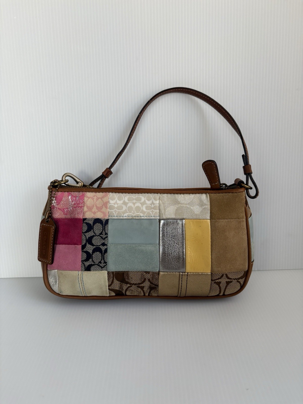 Vintage Coach Patchwork Signature Demi-Shoulder Bag Multicolor EUC