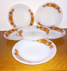 6 Suppenteller Schott Mainz Jenaer Glas, 70er Jahre Prilblumen, Opalglas