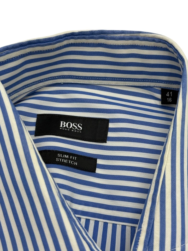 Hugo Boss Uomo Jaser Slim Fit Stretch Camicia Formale Taglia L - 41 - 16 - Immagine 4 di 4