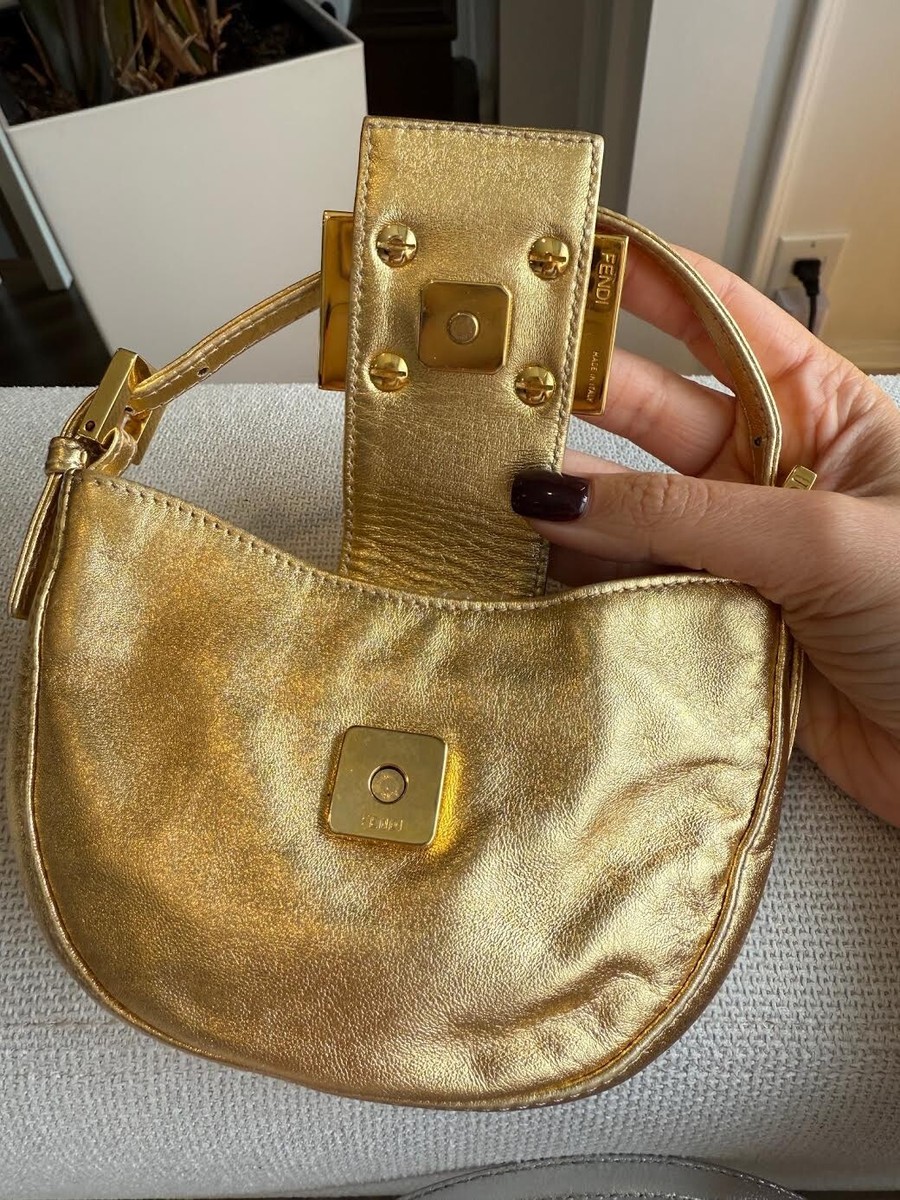 100% AUTHENTIC FENDI BAGUETTE MINI MICRO CROISSANT GOLD METALLIC