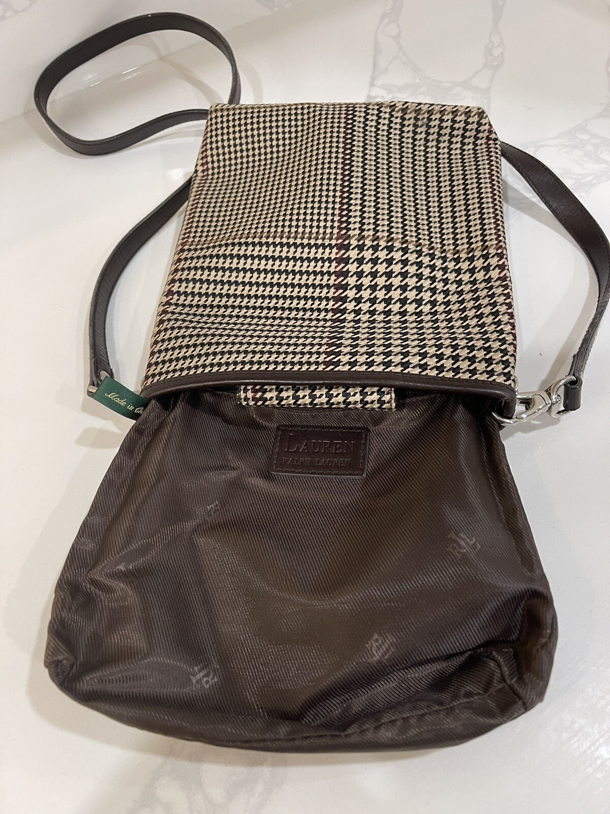 Lauren Ralph Lauren crossbody purse Brown Houndstooth… Gem
