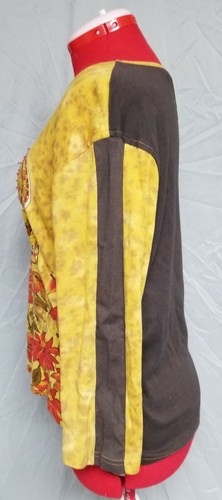 Jane Ashley Woman Beaded Long Sleeve Top 3X Yellow Brown Red Floral Dancer - Picture 10 of 12