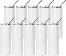 PYD Life 10 Pack Sublimation Tumblers Bulk Blank 20 OZ Skinny White Stainless...