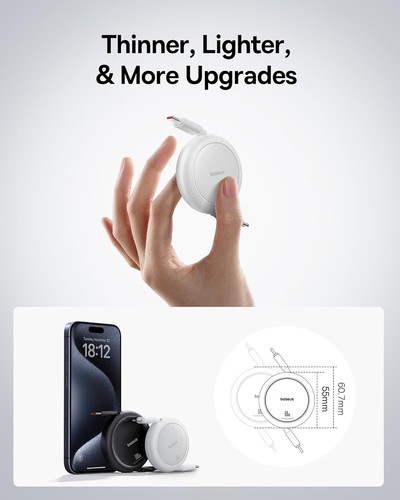 Baseus 60W Ultra Mini Retractable USB C to USB C PD 3A Fast Charging Cable - Picture 4 of 10