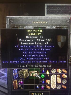 D2R Diablo 2 Resurrected:SC:PC:EU: Paladin Coronet Helm +2 Skills +16 All Res