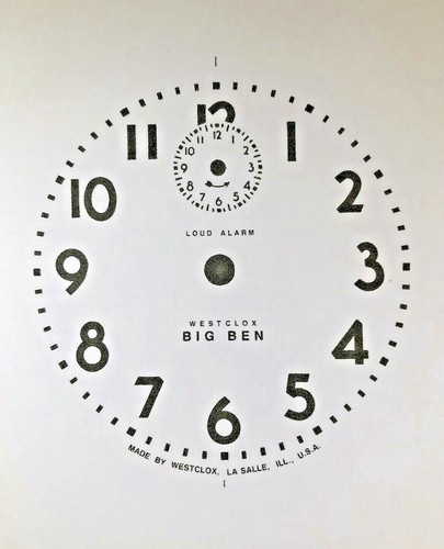 Westclox Big Ben Alarm Clock Paper Replacement Dial (Lot 210) - Afbeelding 1 van 3