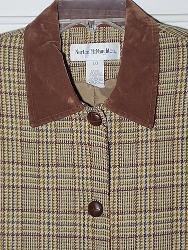 Norton McNaughton Wool Blend Cream Brown Gold Plaid Coat 10 Vintage - Picture 3 of 10
