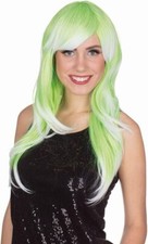 DAMEN LANGHAAR PER&Uuml;CKE GR&Uuml;N # Karneval M&auml;rchen Einhorn Elfe Fantasy Kost&uuml;m Party