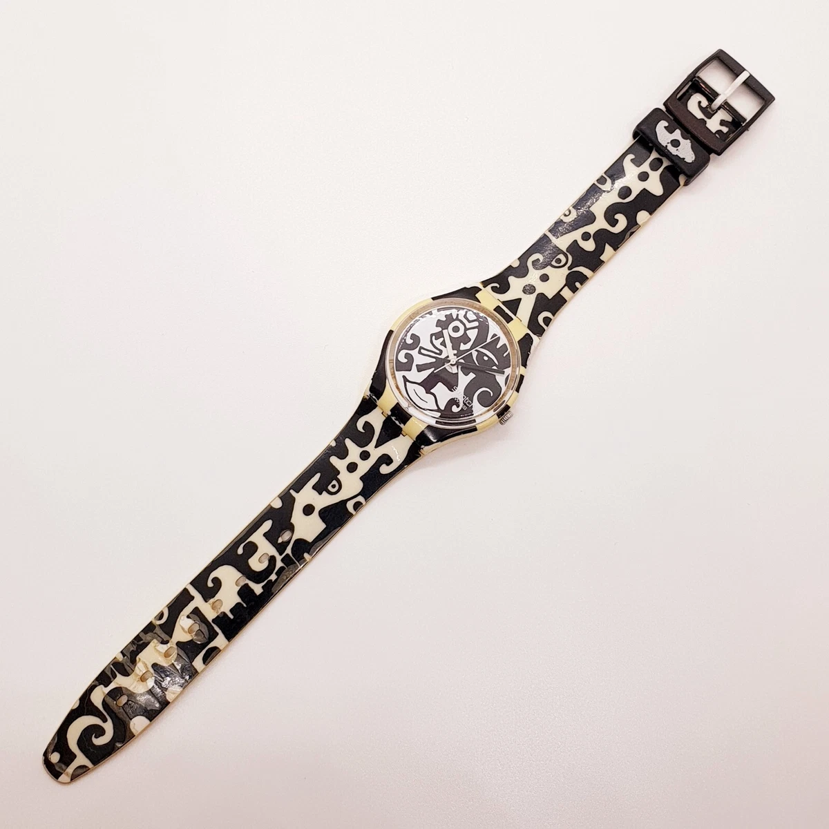 2009 Black and White Tribal Swiss Made Swatch Watch Gift for Women