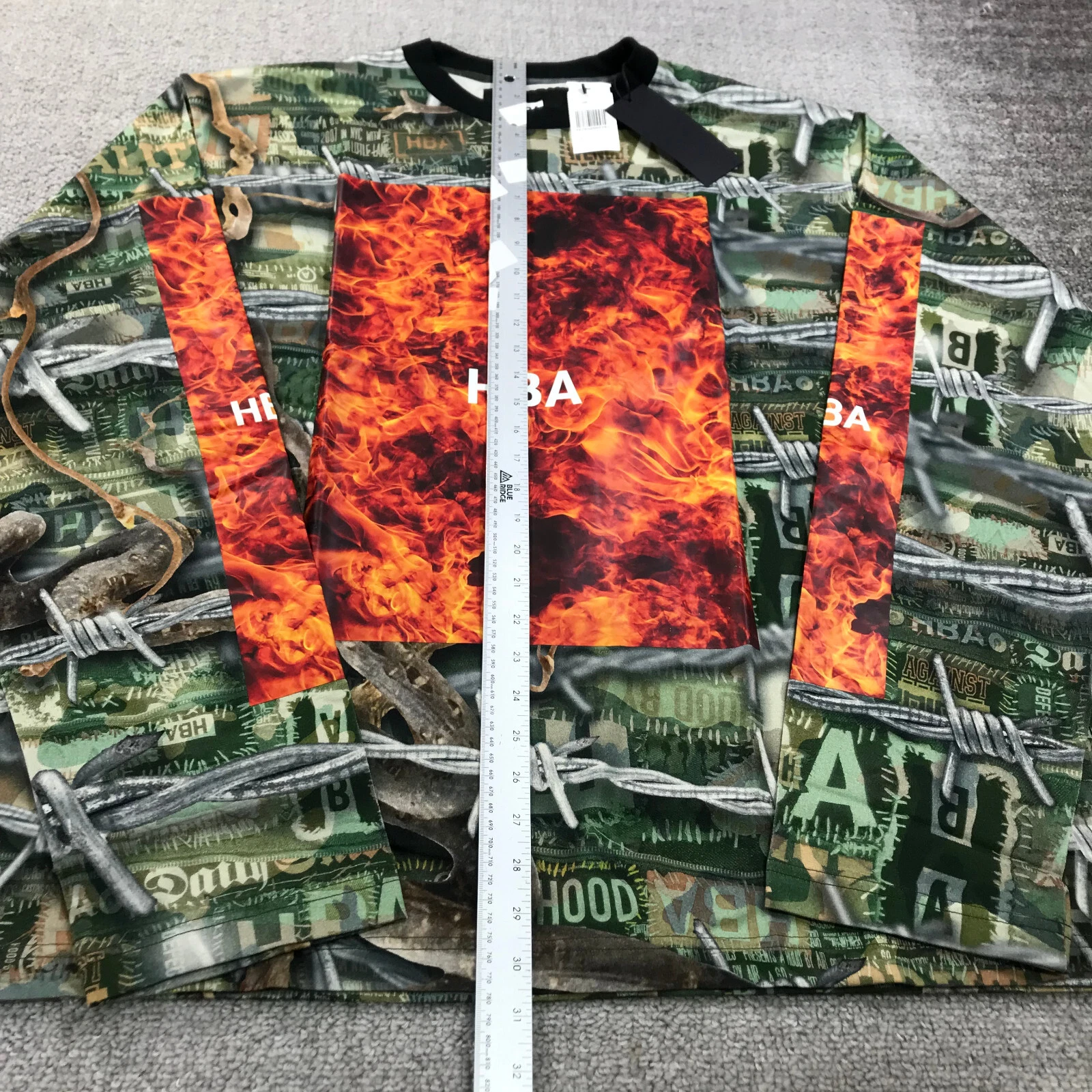 HBA (HOOD BY AIR) Camicia Hood By Air Uomo Extra Large Mimetica Logo Fiamma HBA Manica Lunga Verde Casual