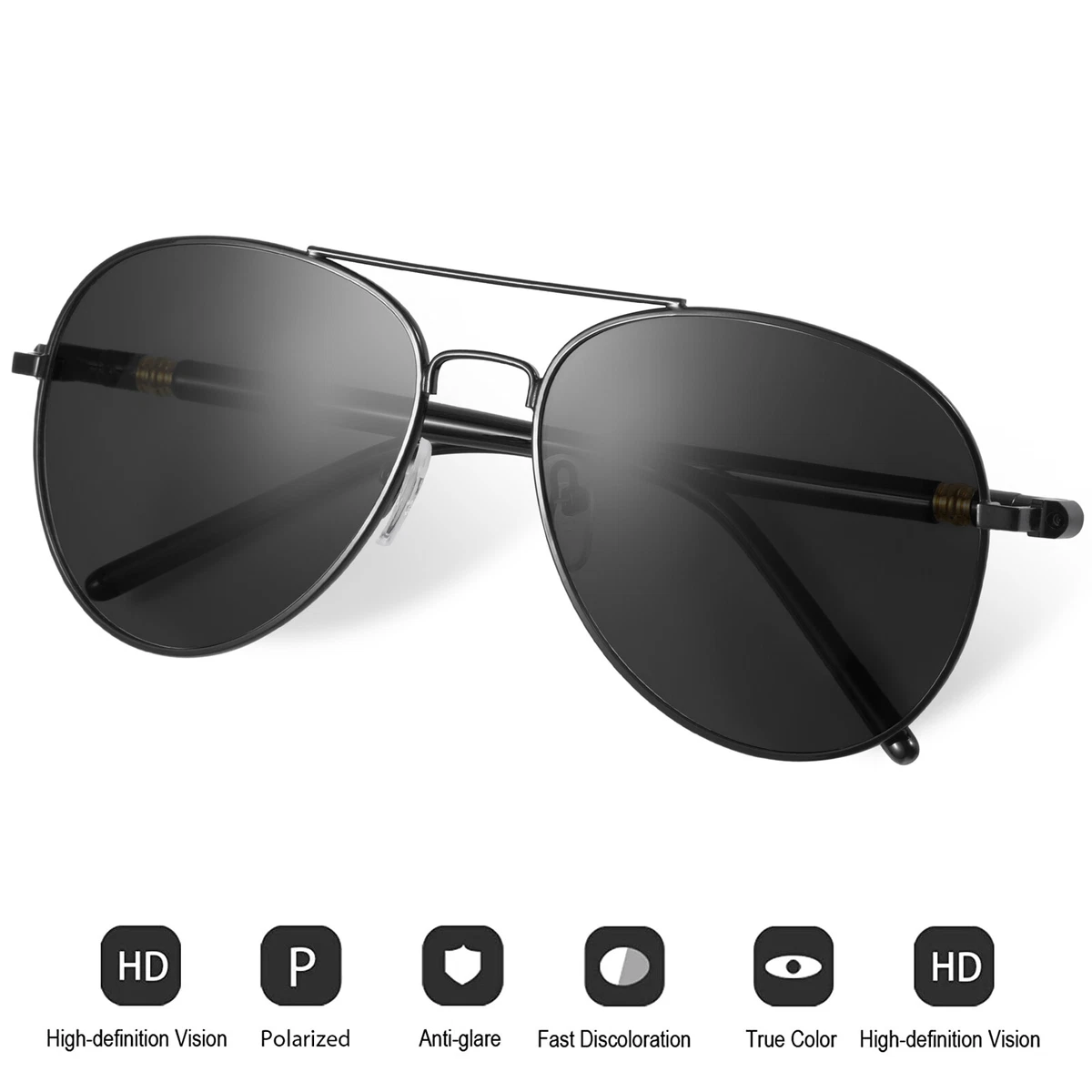 Lightweight AVIATOR 60mm Dark Lens w/ HD Polarized Black Classic  Sunglasses-Men