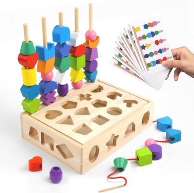 3 in 1 Wooden Color Sorting Stacking Toys, Montessori Toys Geometric Shape... 