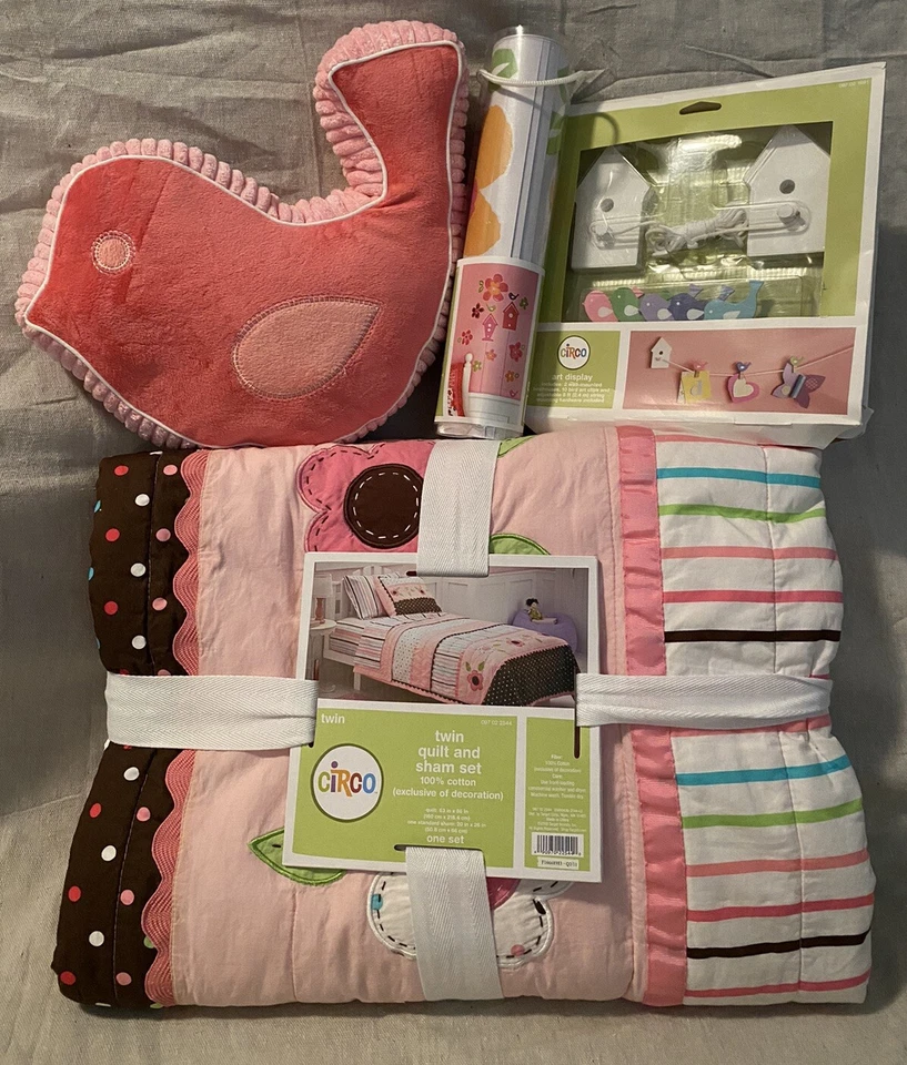 NUEVO 5 PIEZAS Juego de calcomanías de almohada falsa edredón doble colección Birdhouse Blossom Foto 2 de 4