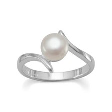 Crossover Design Cultured Freshwater Pearl Ring 925 Sterling Silver Dainty Lady