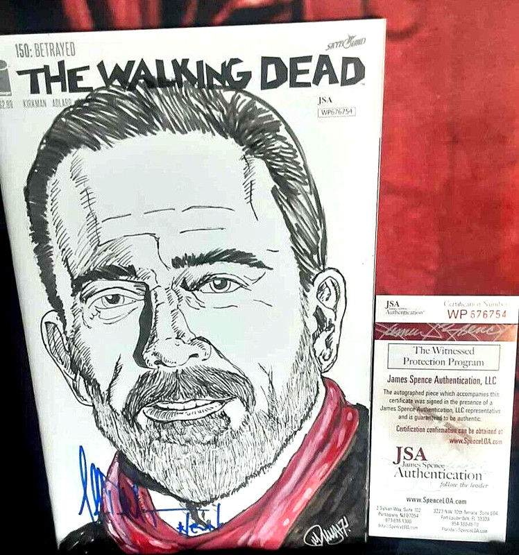 JEFFREY DEAN MORGAN SIGNED CONVENTION EXCLUSIVE TWD SKETCH COVER W/COA(JSA)