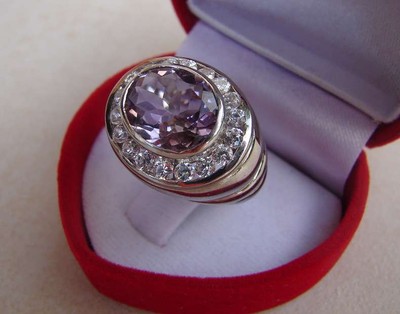 Bague En Argent 925 Avec Améthyste - Taille 54 - Cabochon Violet - Occasion