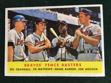 1958 TOPPS #351 BRAVES FENCE BUSTERS CRANDALL MATHEWS AARON ADCOCK