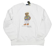 Polo Ralph Lauren Men's White Summer Polo Bear Fleece Pullover Sweatshirt