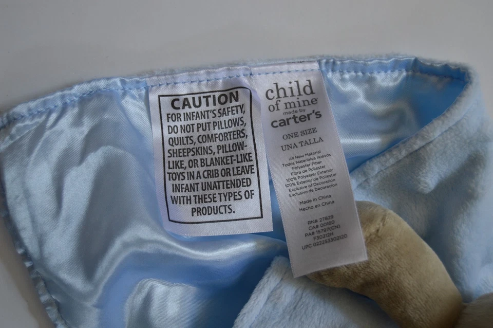 Child of Mine by Carter's Bear Lovey Security Blanket Tan Blue Minky Dot Rattle - Image 3 of 3