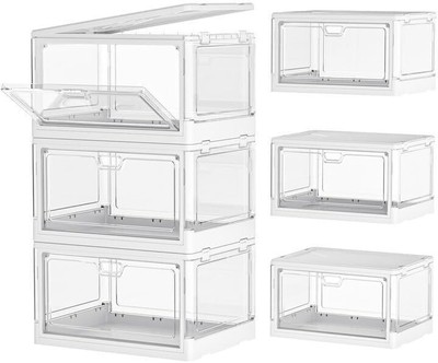 Clear Storage Bin with Lid 3 Pack Stackable Plastic 24 QT Box with Magnetic Door
