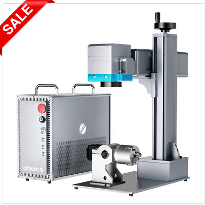 OMTech  50W JPT Autofocus Fiber Laser Marking Machine w. Rotary Axis & Camera