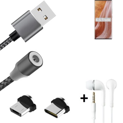 Daten-Lade-Kabel + Kopfhörer für ZTE Axon 40 Ultra mit USB-Typ C u. Micro-USB
