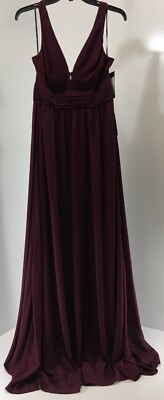 Lulus Nordstrom Womens A-Line V Neck Chiffon Maxi Dress Burgundy Medium NWT  #
