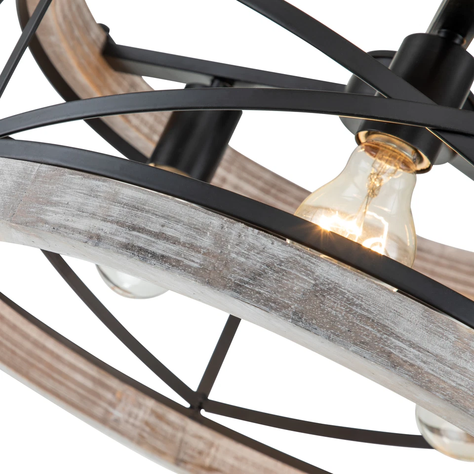 17.25 in. 3-Light Black Semi-Flush Mount with Wood Accent - Image 3 of 4