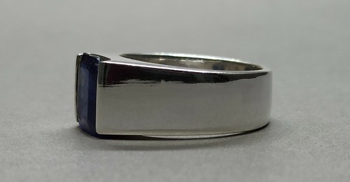 Emerald Cut Natural Blue Sapphire Sterling Silver 925 Handmade Neelam Mens Ring - Picture 8 of 12