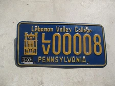 Pennsylvania 1997 Lebanon Valley College license plate #   8
