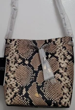 Lauren Ralph Lauren Drawstring Bucket Bag Black, Brown Animal Print 10x8.5" ?