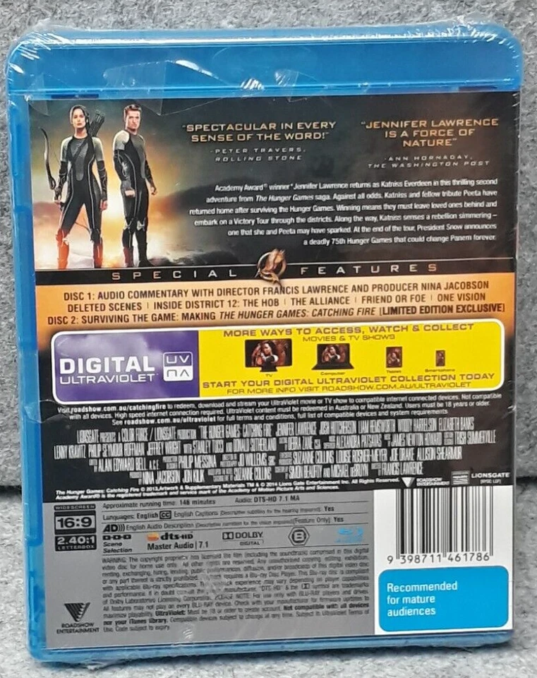 NEW: HUNGER GAMES CATCHING FIRE Movie LIMITED EDITION Blu-Ray Region B Free Post - Image 2 of 2