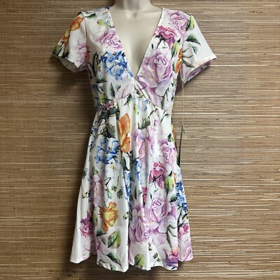 NWT Show Me Your Mumu Ibiza Bright Floral Mini Dress  Size Large Open Back