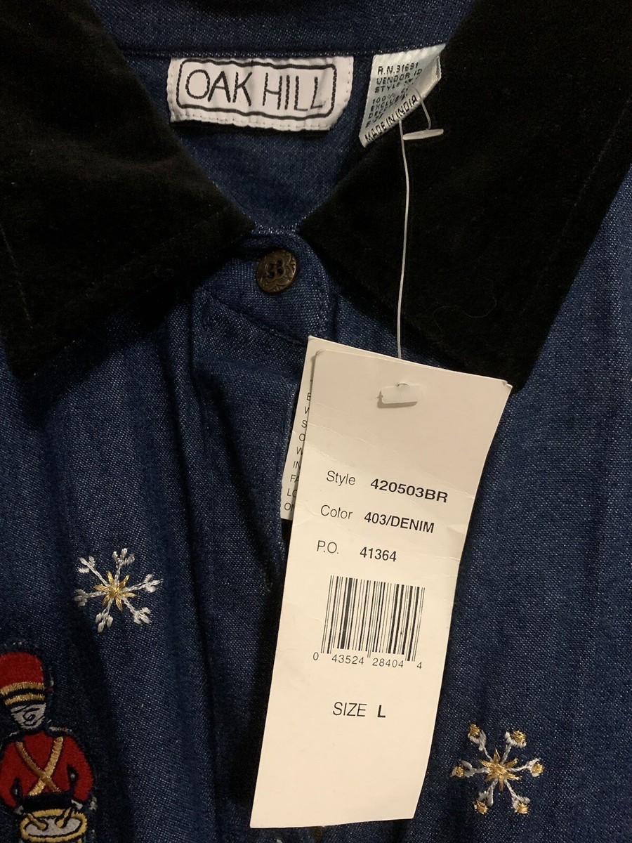 NWT Oak Hill Women's Button Up Denim Long Sleeve Shirt Christmas