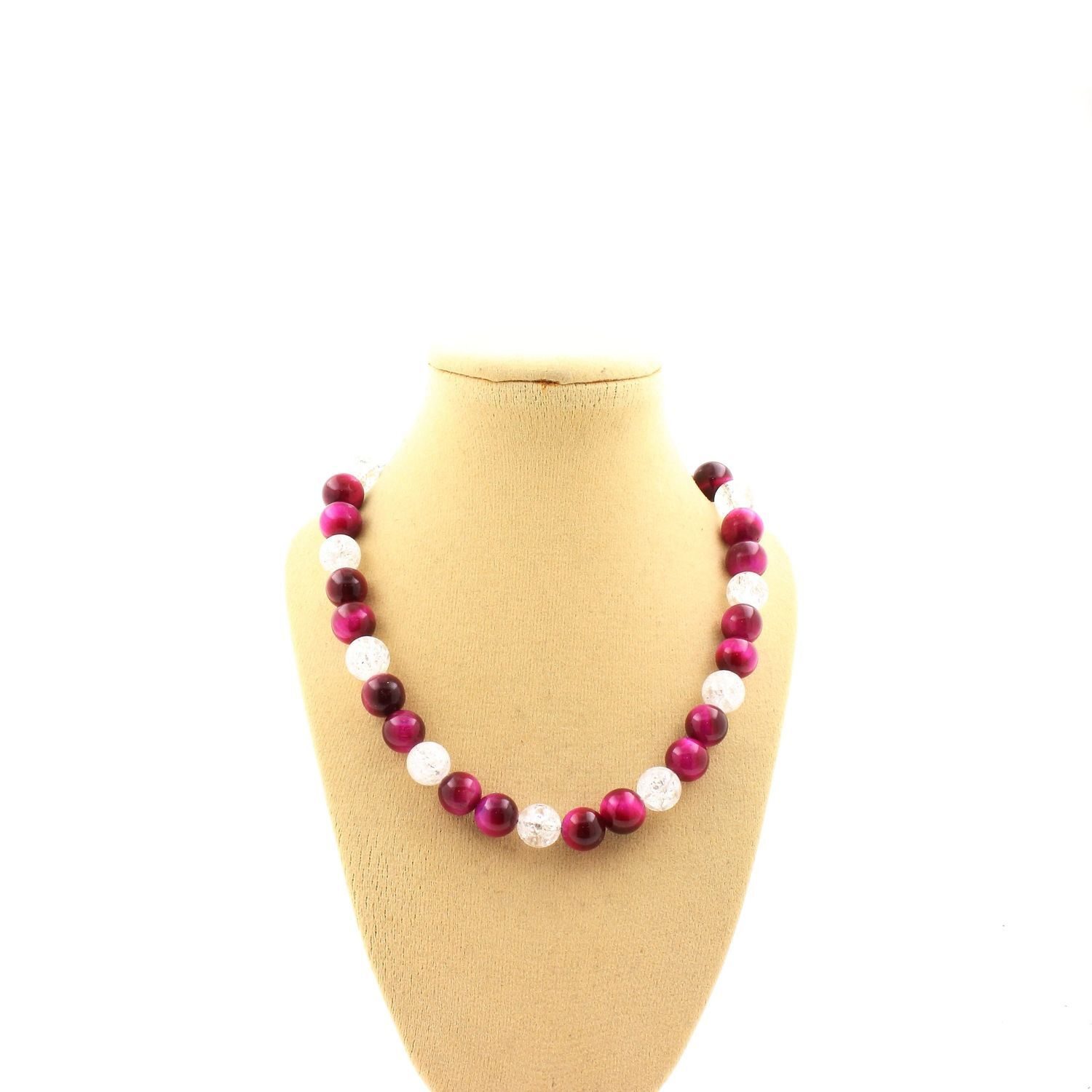 Collier perles Quartz craquelé du Brésil et Oeil de Tigre F, idéal pour votre look bohème chic