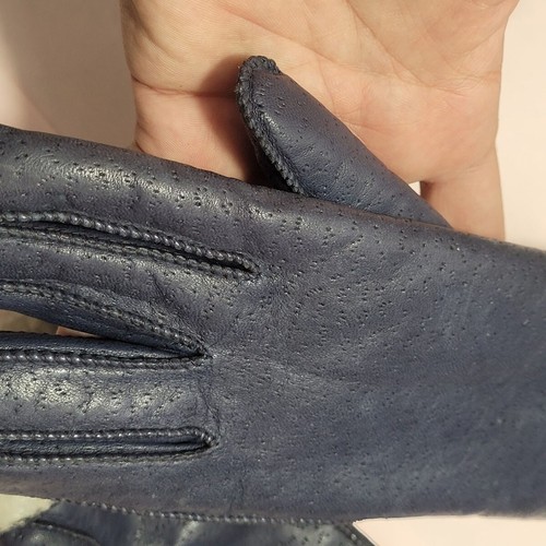 Grandoe Blueish Leather Gloves Cashmere Lambswool Women's Size M - Picture 10 of 12