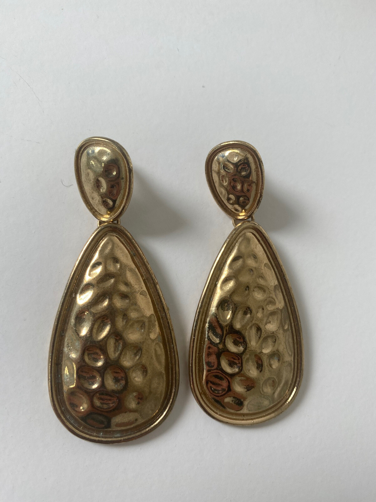 Gold Statement Dangle Earrings Solid Drop Pierced… - image 2