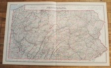 Antique Colored MAP/Gray's - PENNSYLVANIA - The National Atlas 1893