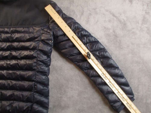 Moncler Goose Down Puffer Jacket Women Girl Size 0 Extra Small Black Blue Hood - Picture 19 of 23